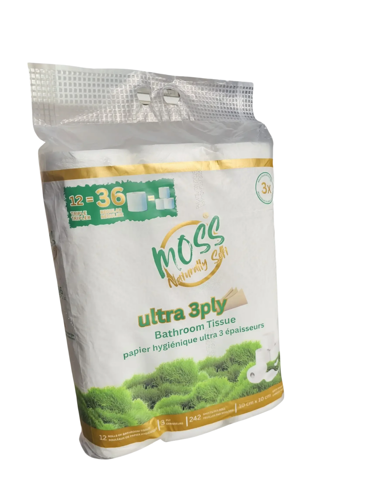 Naturally Soft 3-Ply Bathroom Tissue, 12 Triple Rolls ( Equal to 36 Regular Rolls ) - Moss