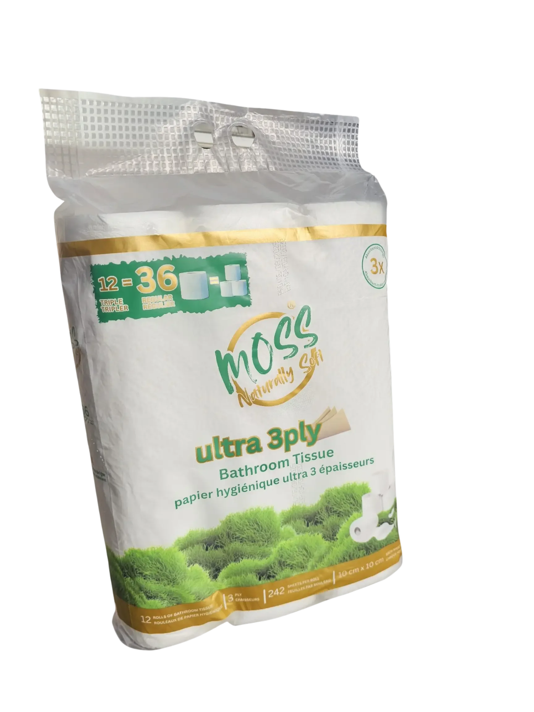 Naturally Soft 3-Ply Bathroom Tissue, 12 Triple Rolls ( Equal to 36 Regular Rolls ) - Moss