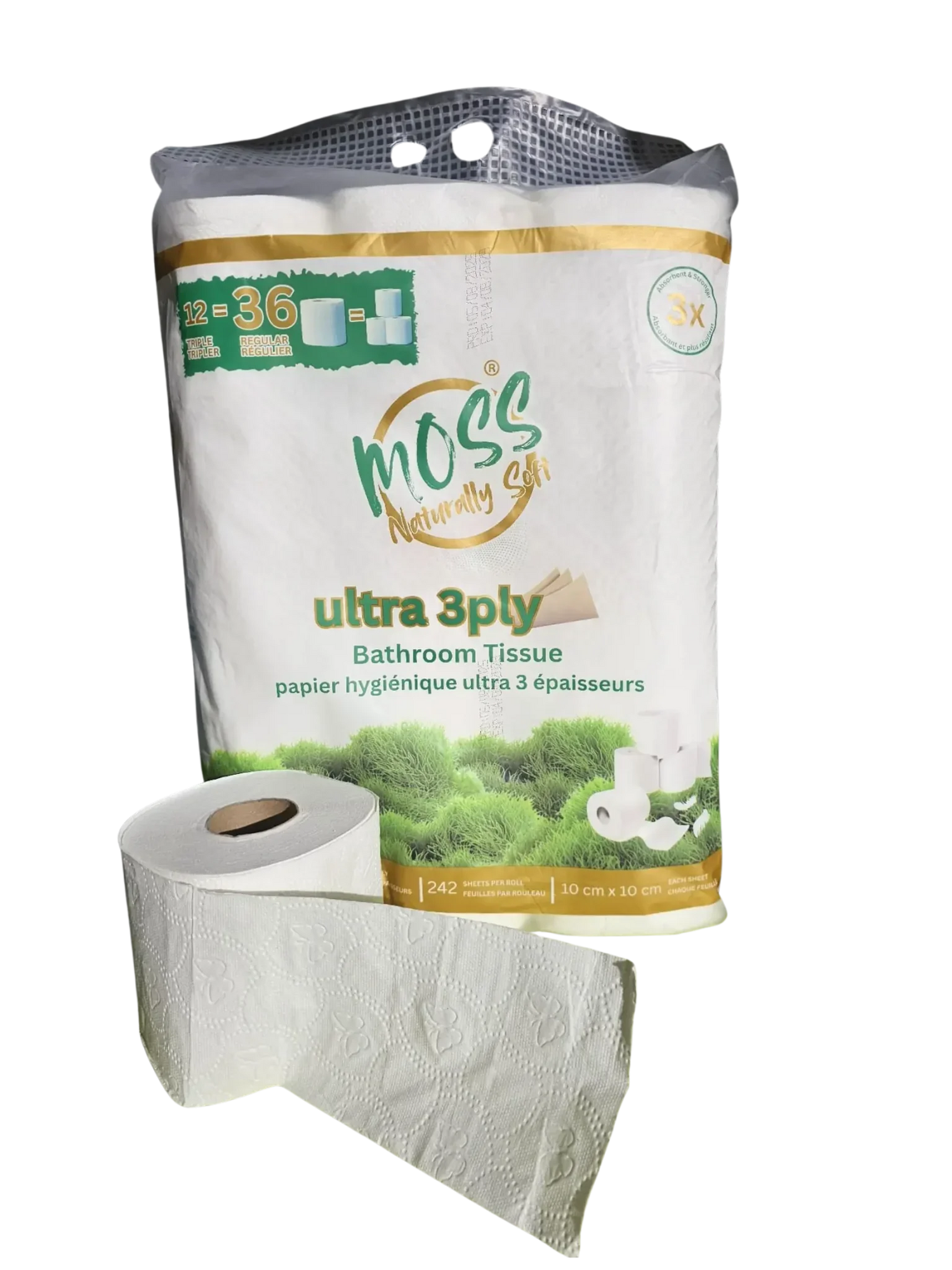 Naturally Soft 3-Ply Bathroom Tissue, 12 Triple Rolls ( Equal to 36 Regular Rolls ) - Moss