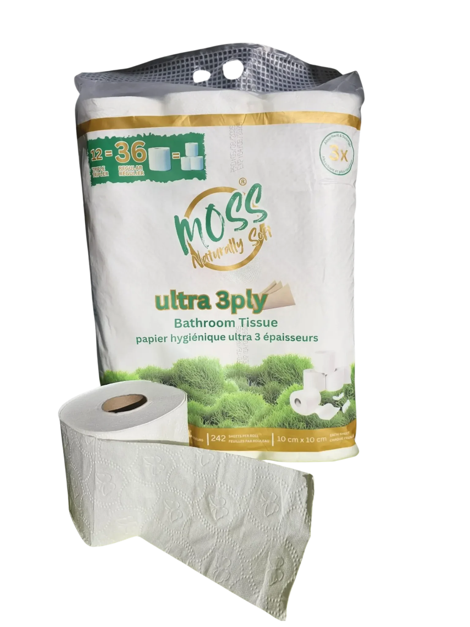 Naturally Soft 3-Ply Bathroom Tissue, 12 Triple Rolls ( Equal to 36 Regular Rolls ) - Moss
