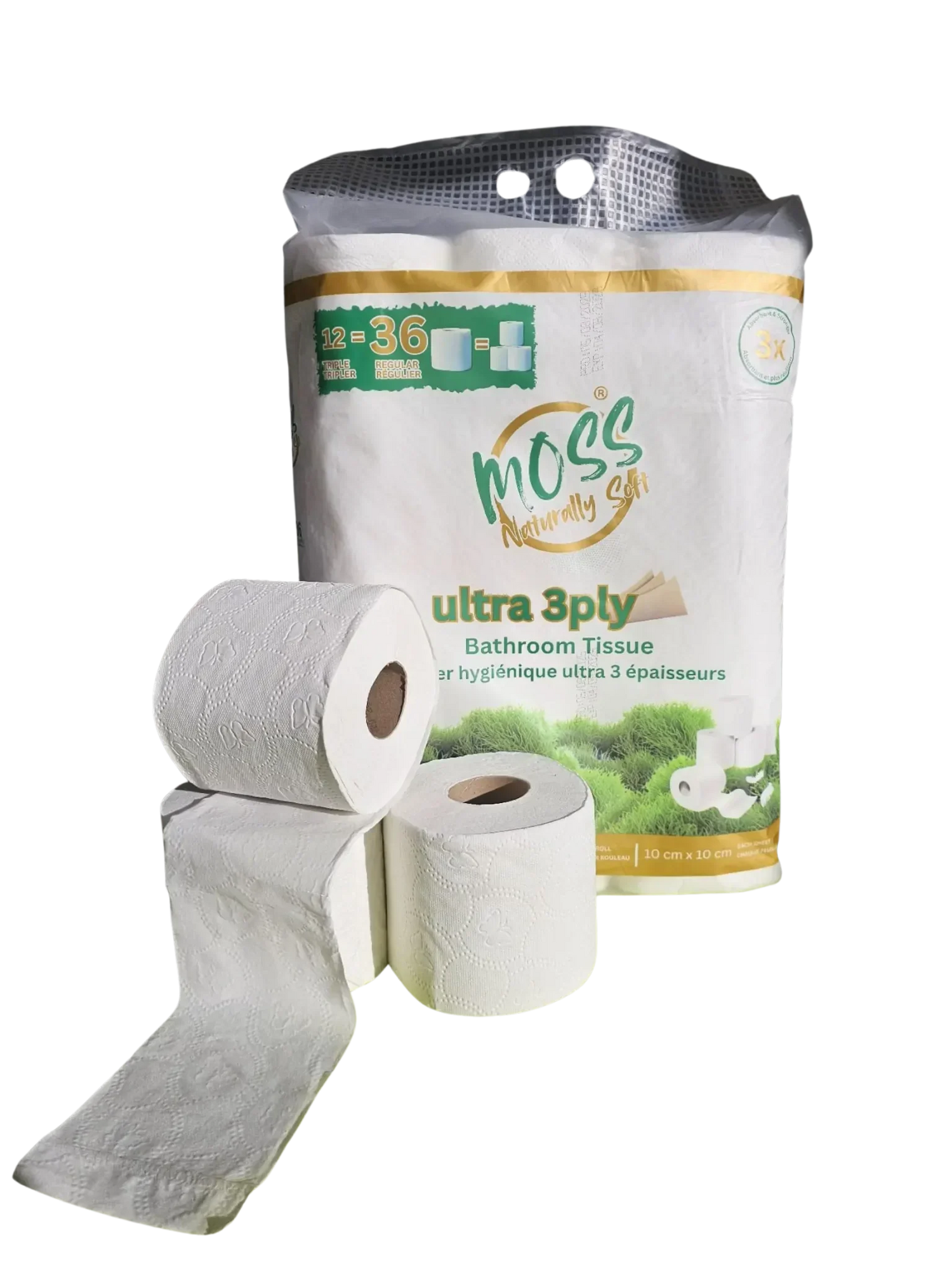 Naturally Soft 3-Ply Bathroom Tissue, 12 Triple Rolls ( Equal to 36 Regular Rolls ) - Moss