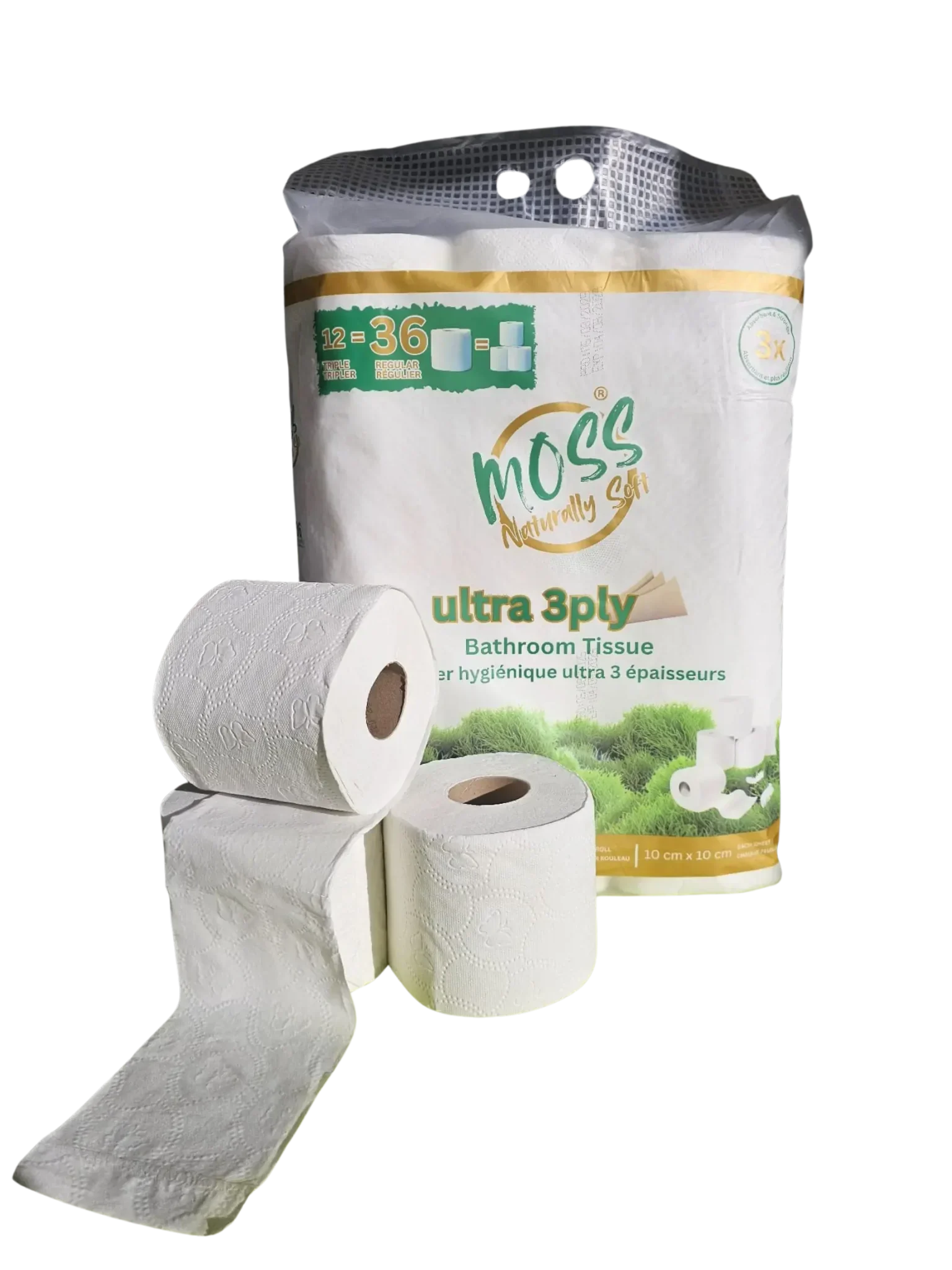 Naturally Soft 3-Ply Bathroom Tissue, 12 Triple Rolls ( Equal to 36 Regular Rolls ) - Moss